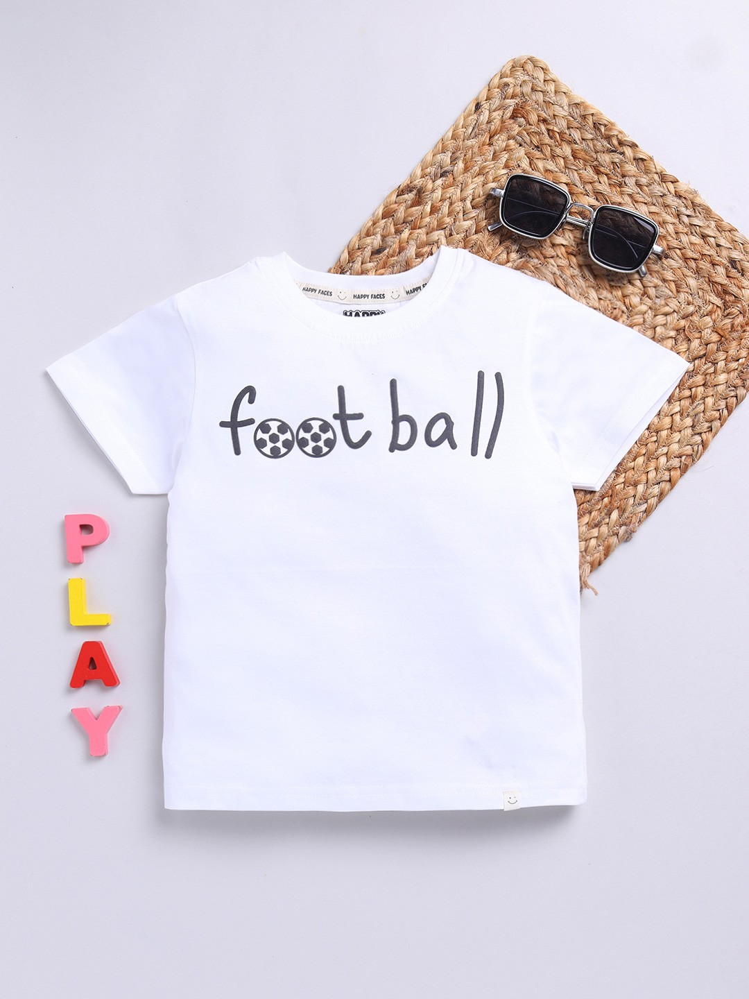 

Happy Faces Boys Pure Cotton Graphic Printed T-shirt, White