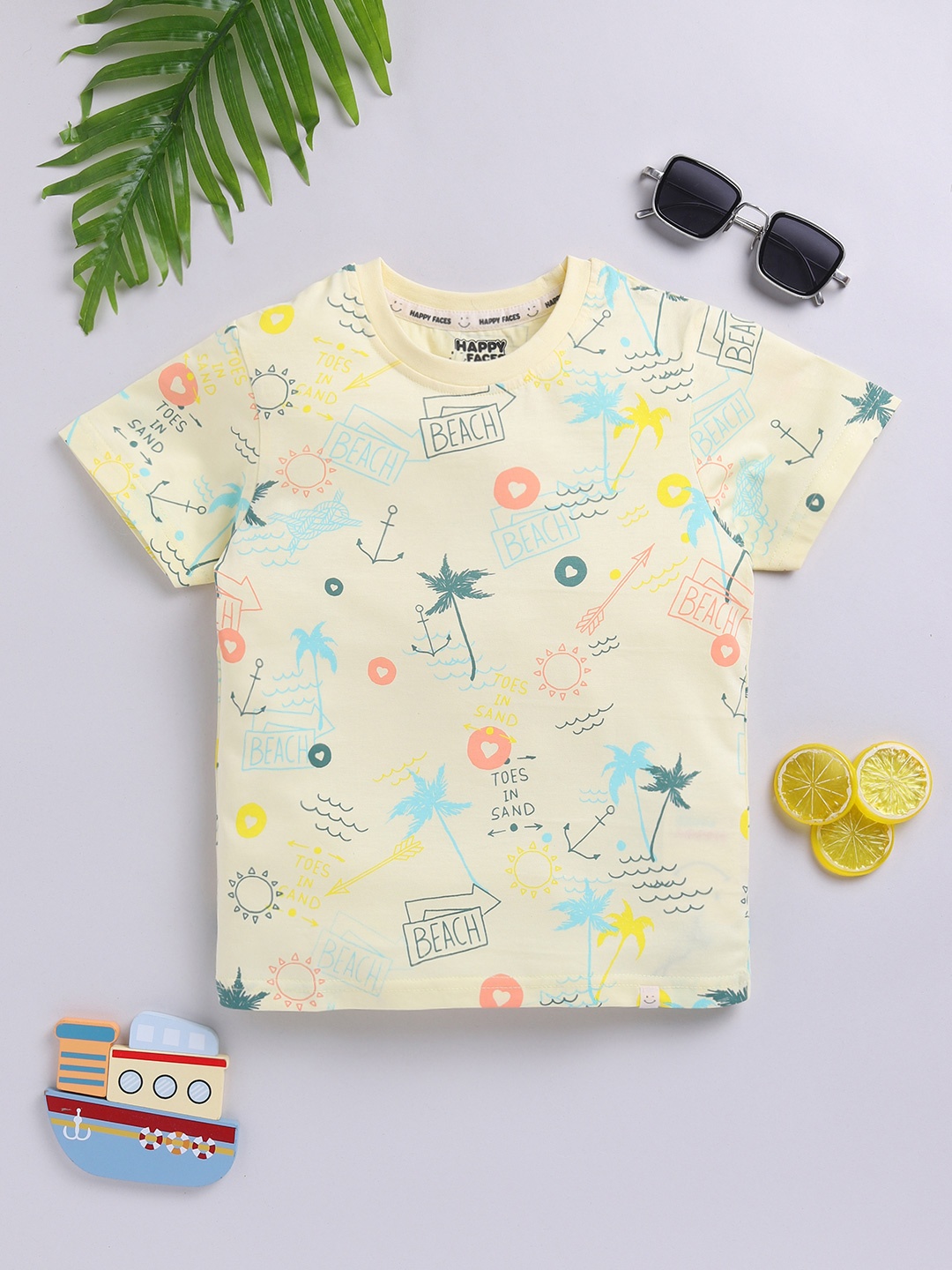 

Happy Faces Boys Pure Cotton Conversational Printed T-shirt, Yellow