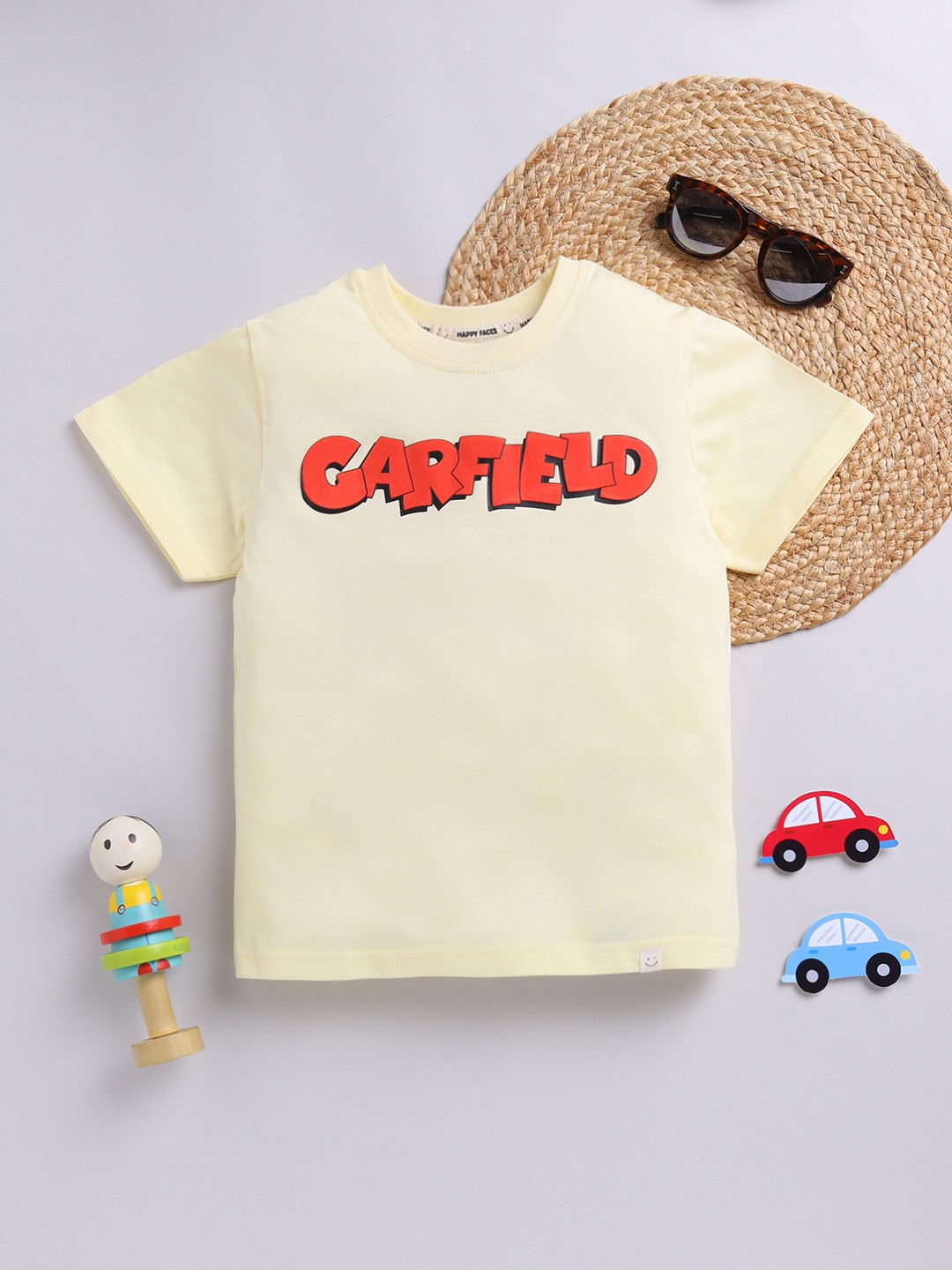

Happy Faces Boys Pure Cotton Typography Garfield Printed T-shirt, Beige