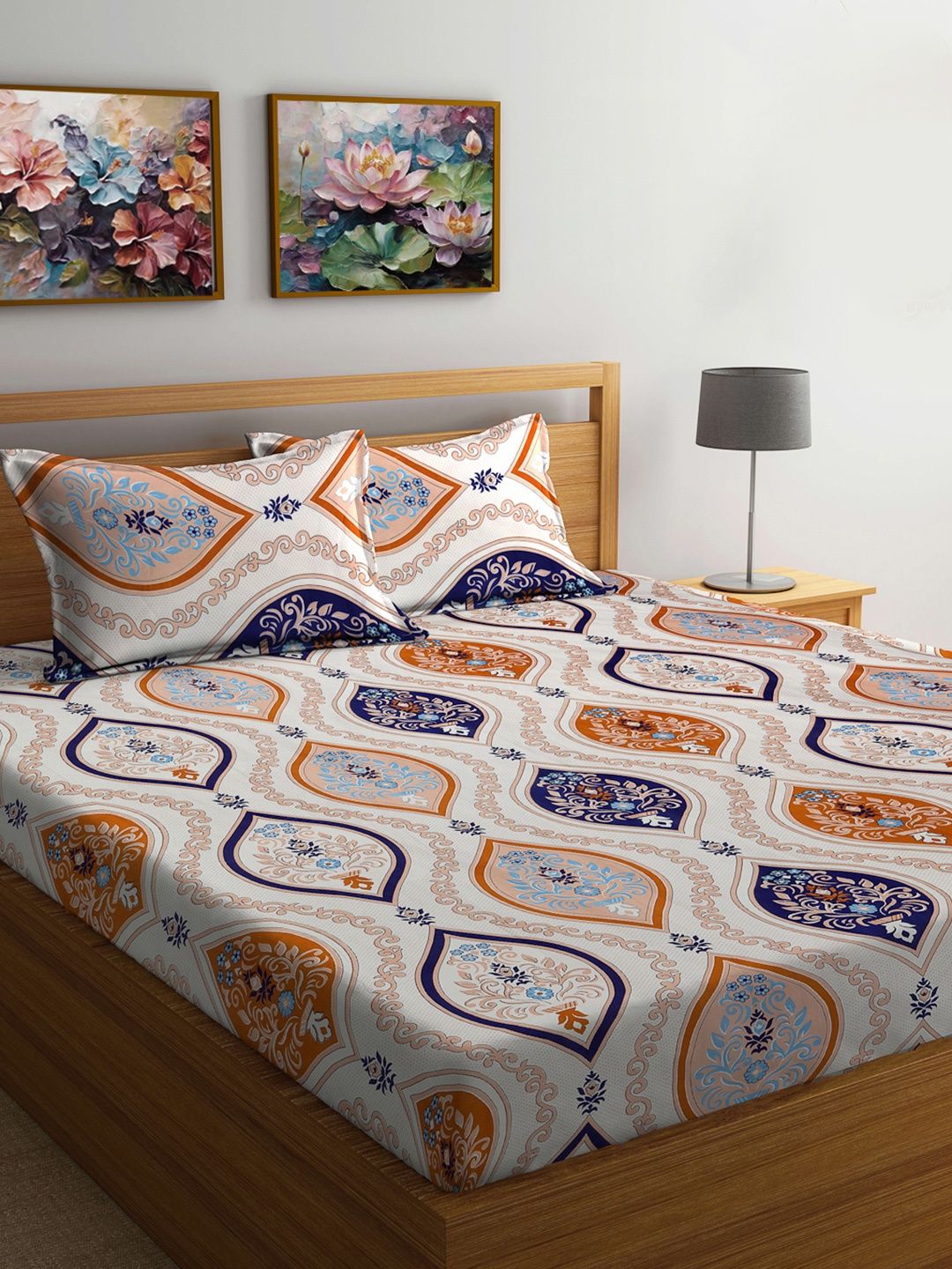 

FABINALIV Brown & Cream Ethnic Motifs 300 TC King Bedsheet With 2 Pillow Covers