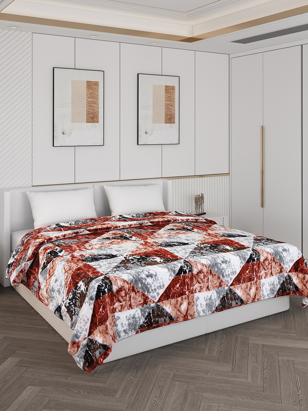 

Monte Carlo White & Brown Abstract Printed Mild Winter 600 GSM Double Bed Blanket