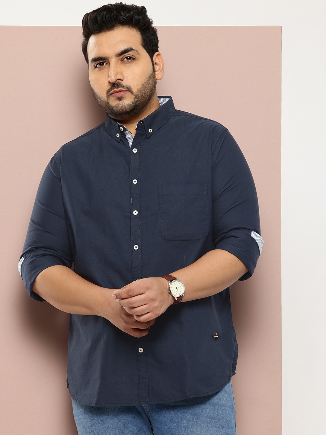 

Thomas Scott Men Plus Size Relaxed Pure Cotton Casual Shirt, Navy blue