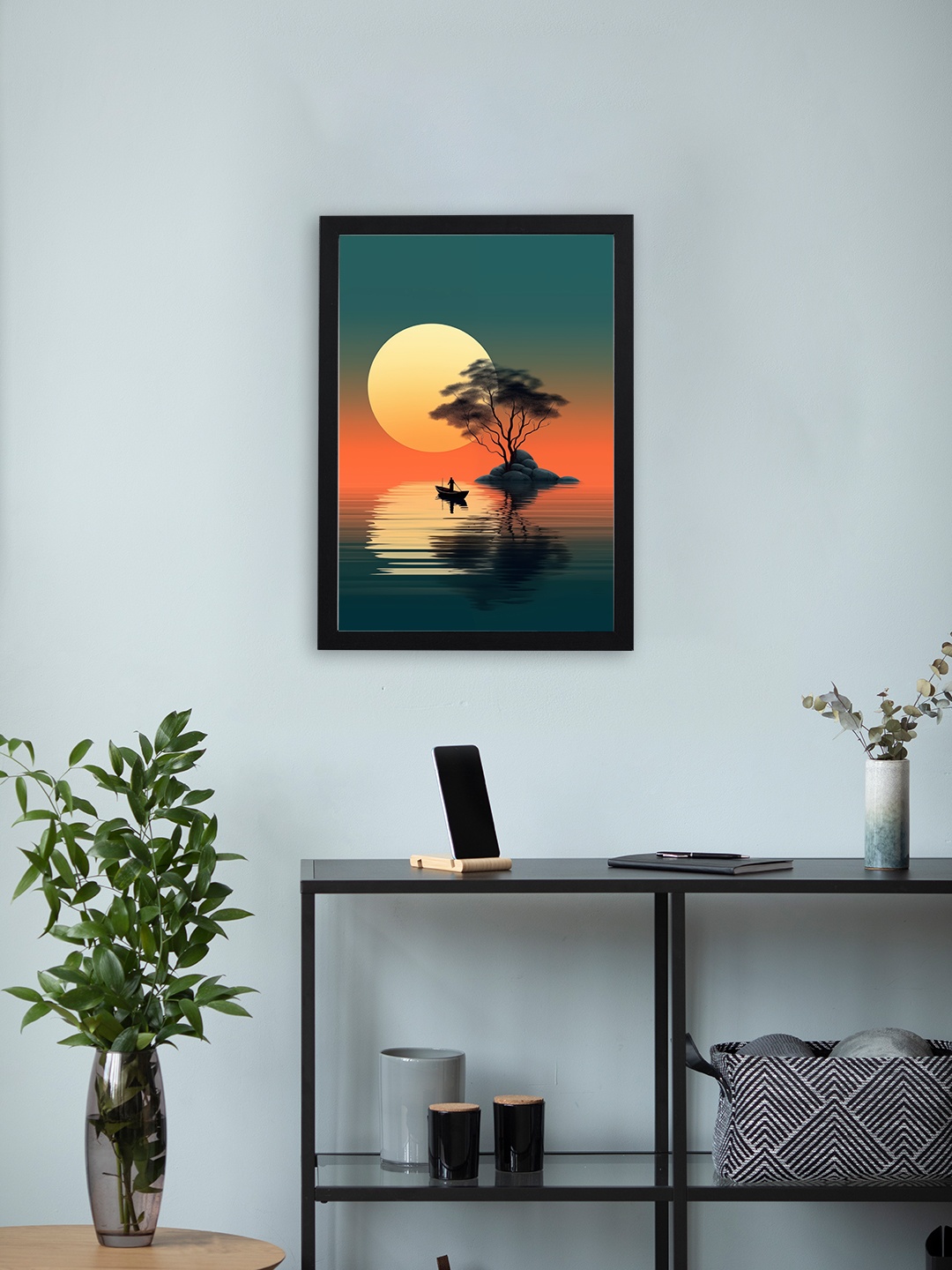 

Giftii Green & Orange-Colored Floral and Botanical Wooden Framed Painting Wall Art