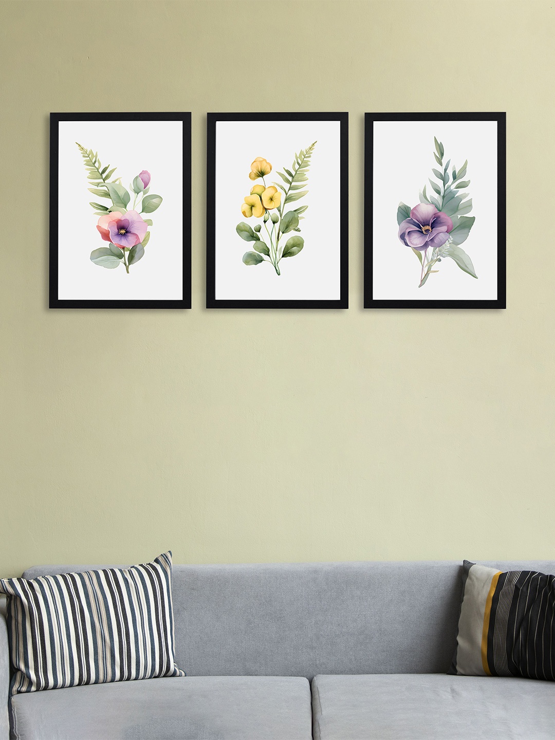 

Giftii Purple & Green 3 Pieces Flower Printed Wooden Framed Wall Arts