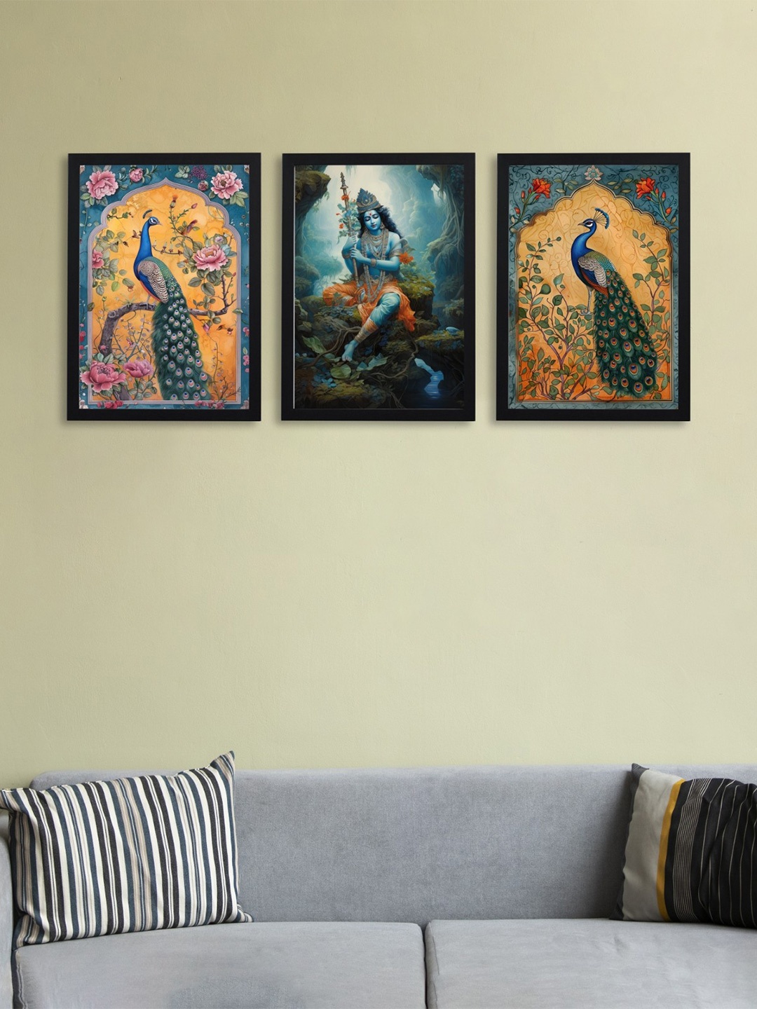 

Giftii Blue & Orange Colored 3 Pieces Printed Wooden Framed Wall Art
