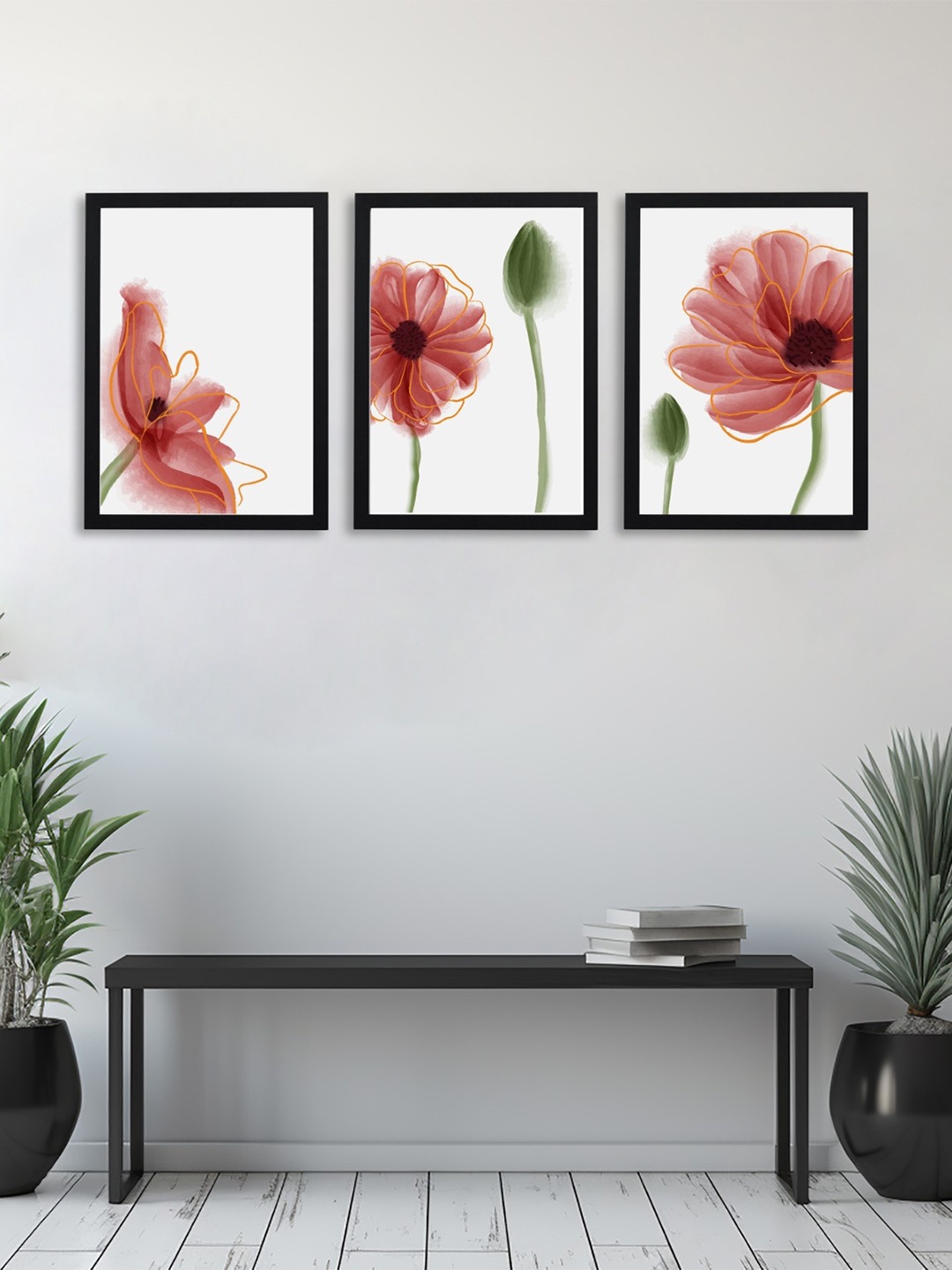 

Giftii White & Red 3 Pieces Printed Wooden Framed Wall Art