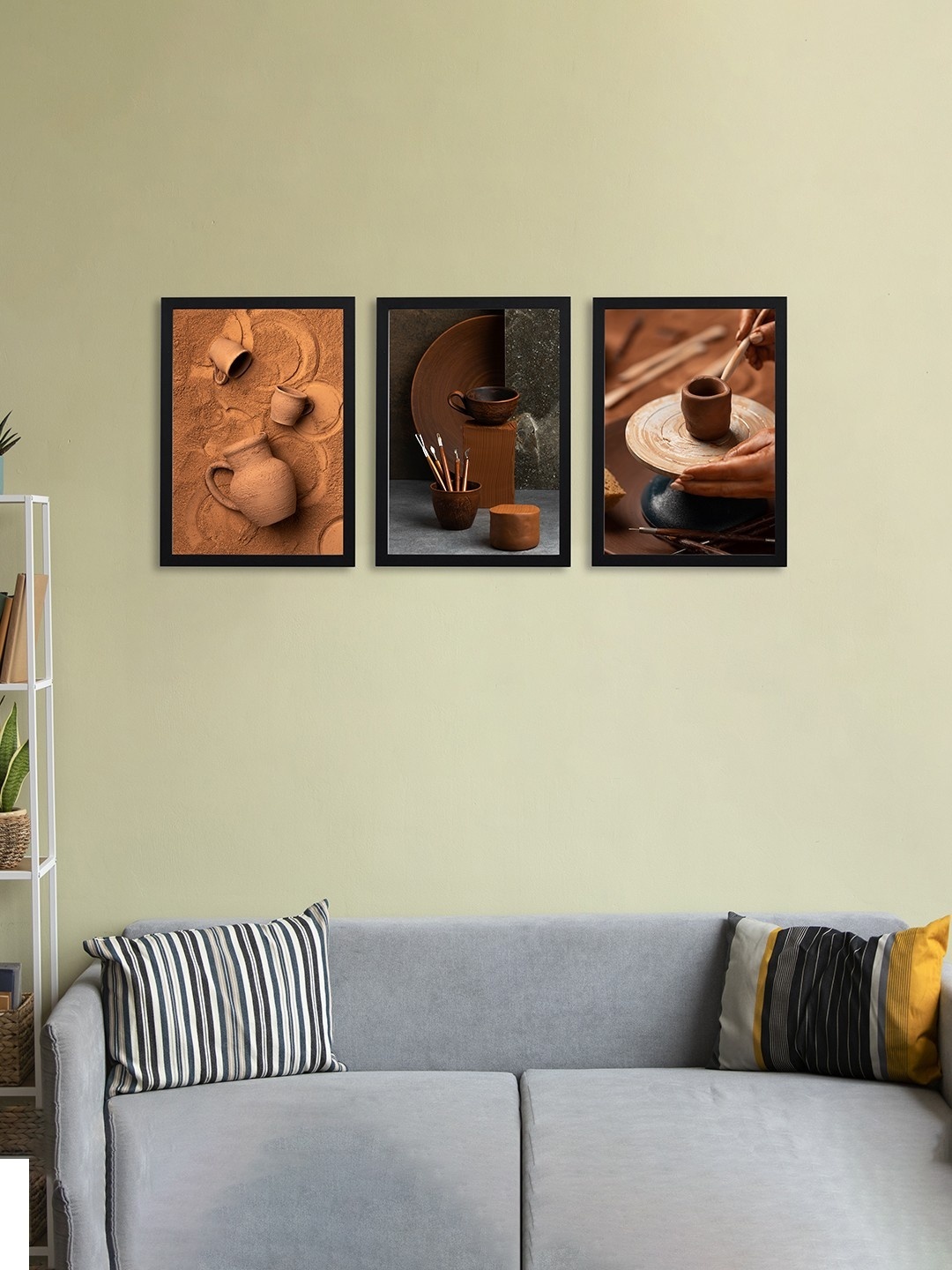 

Giftii Black & Rust Orange Colored 3 Pieces Printed Wooden Framed Wall Art