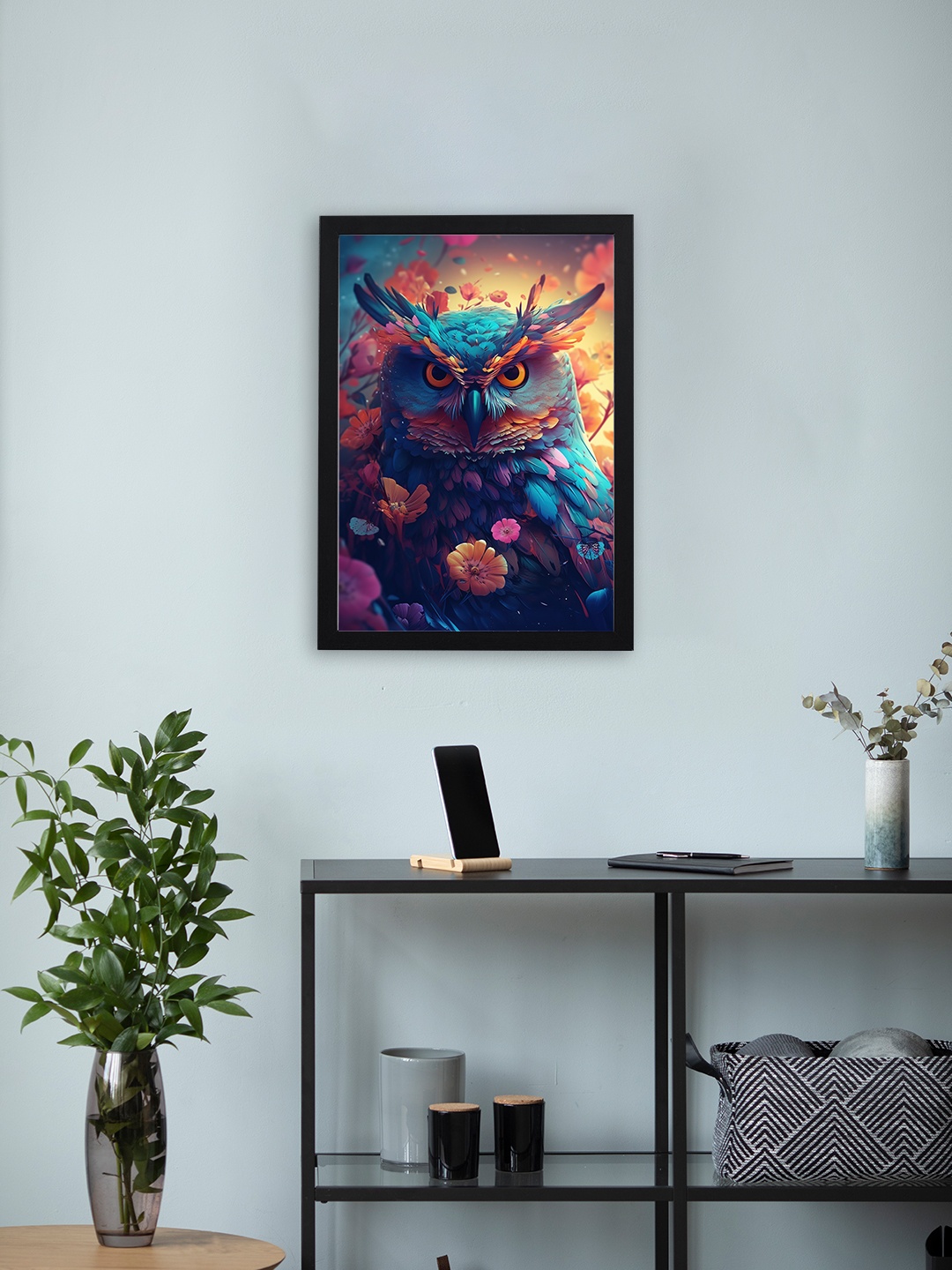 

Giftii Blue & Orange Colored Floral Printed Wooden Framed Wall Art
