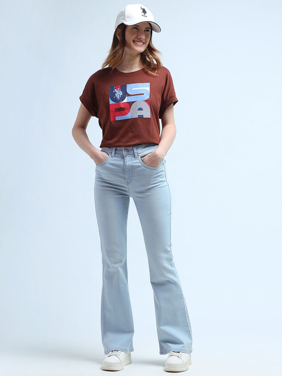 

U.S. Polo Assn. Women Flared High-Rise Stretchable Jeans, Blue