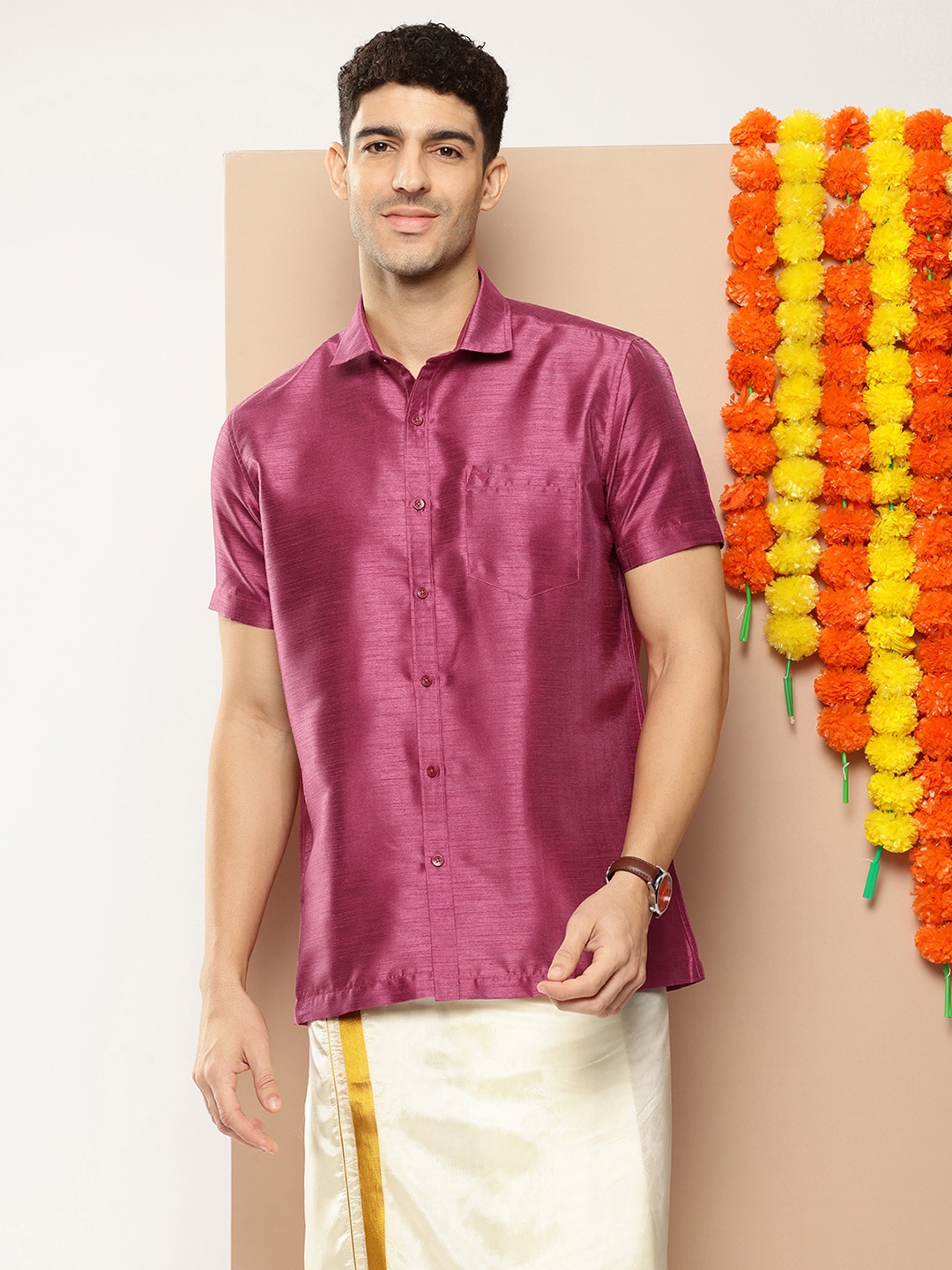 

INVICTUS Spread Collar Opaque Festive Collection Shirt, Magenta