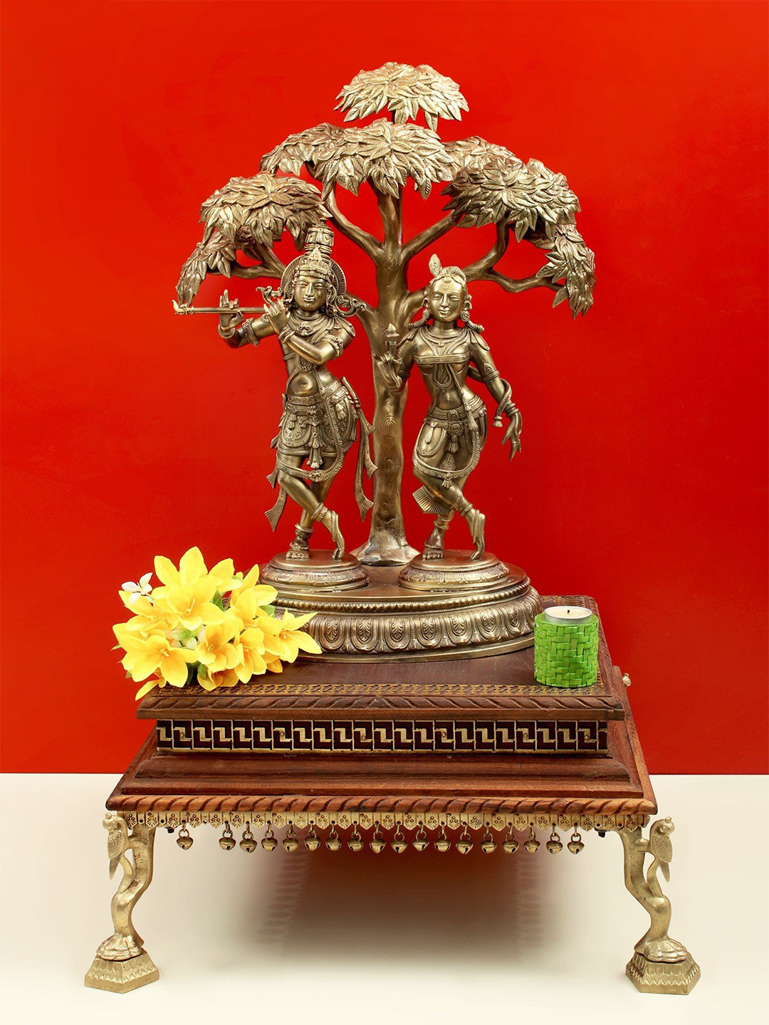 

Exotic India Gold-Toned Radha Krishna Religious Idol Showpiece
