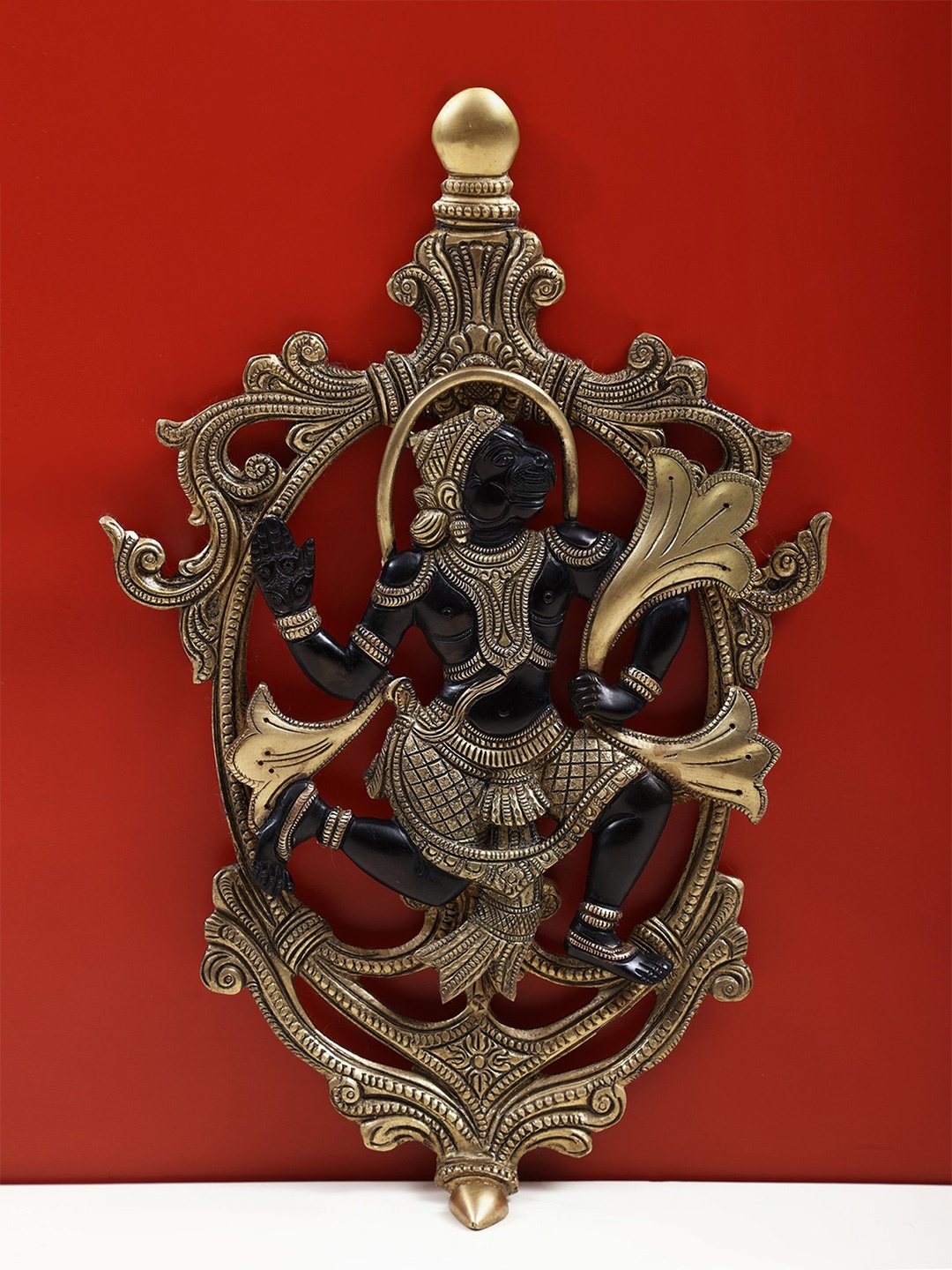 

Exotic India 13" Brass Lord Hanuman Wall Hanging, Gold