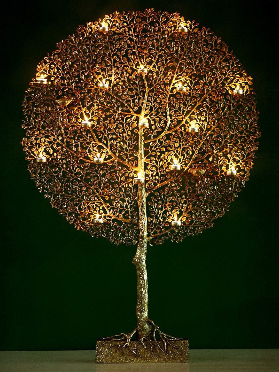 

Exotic India Brass Tree with Candle Holder, Gold