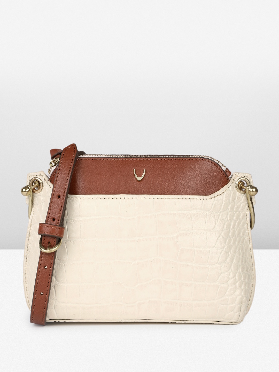 

Hidesign Animal Textured Leather Structured KELLY Sling Bag, Off white