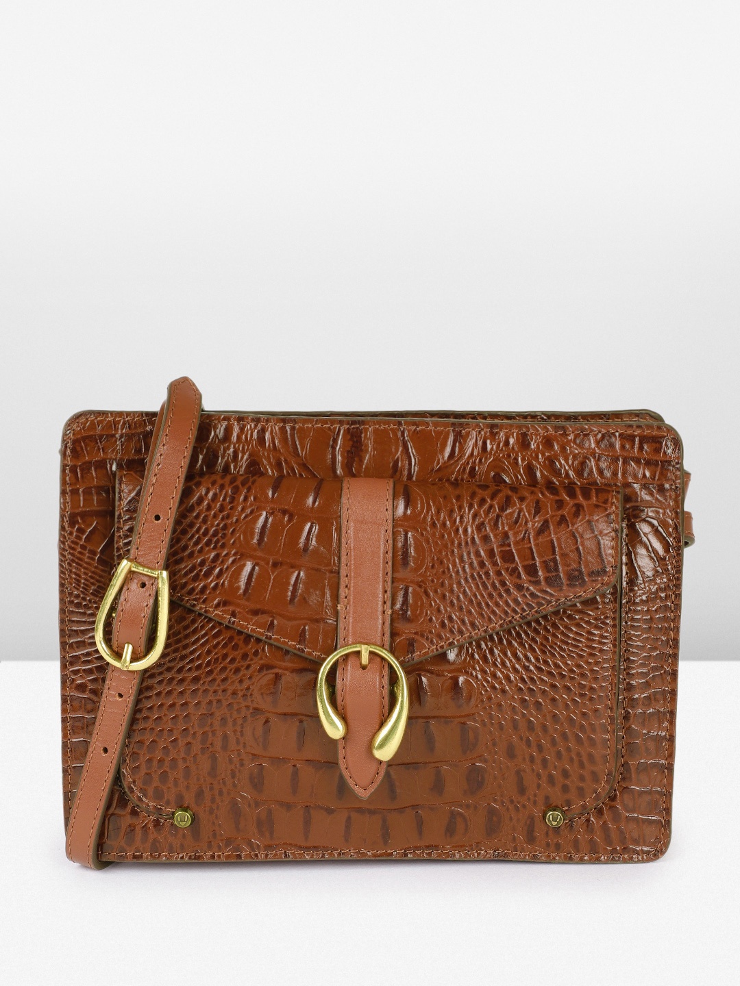 

Hidesign Animal Textured Leather Structured Sling Bag, Brown