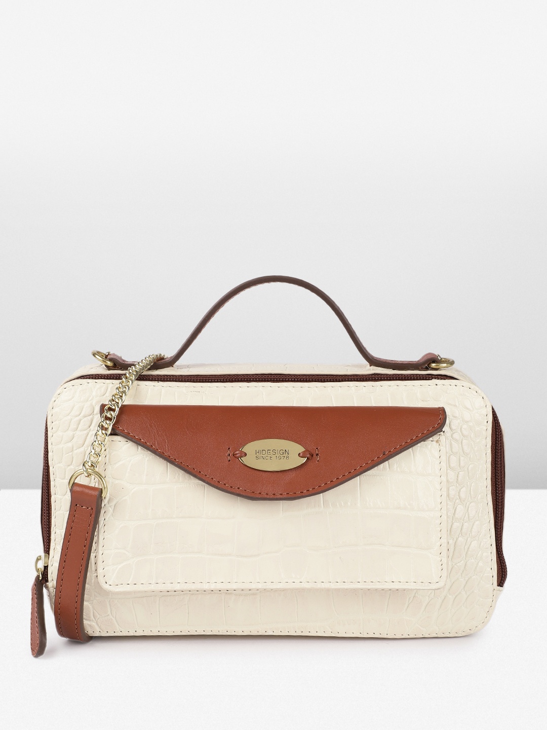 

Hidesign Ee Lilac Animal Textured Leather Structured Handheld Bag, Beige