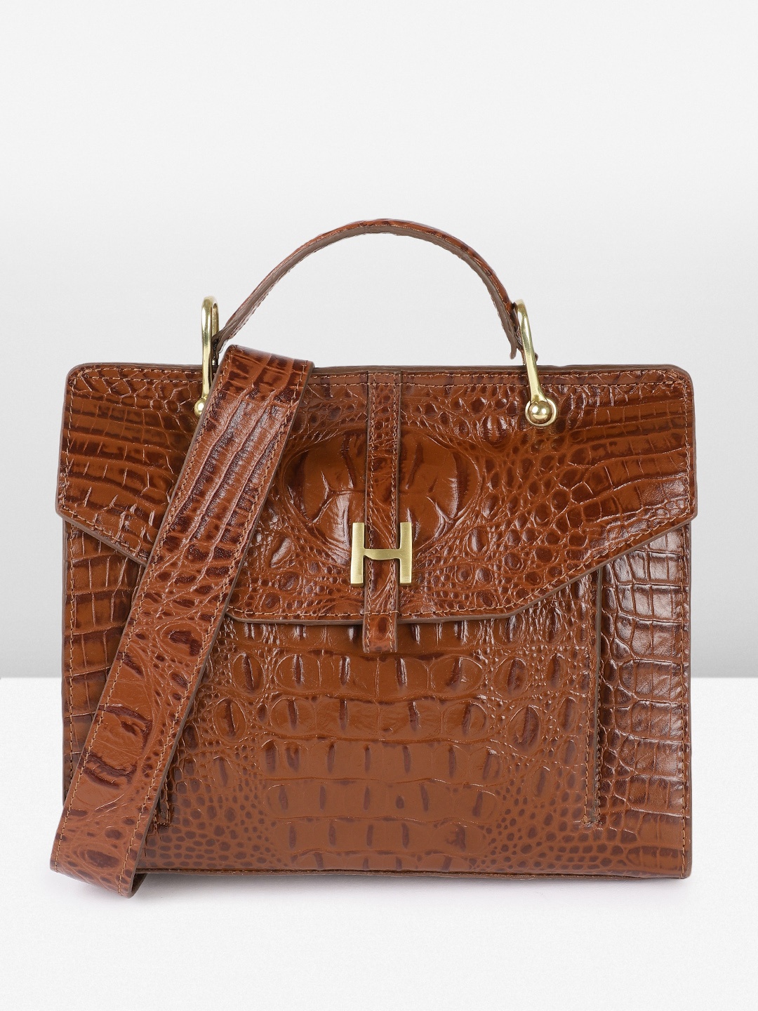 

Hidesign Animal Textured Leather Structured Satchel, Brown