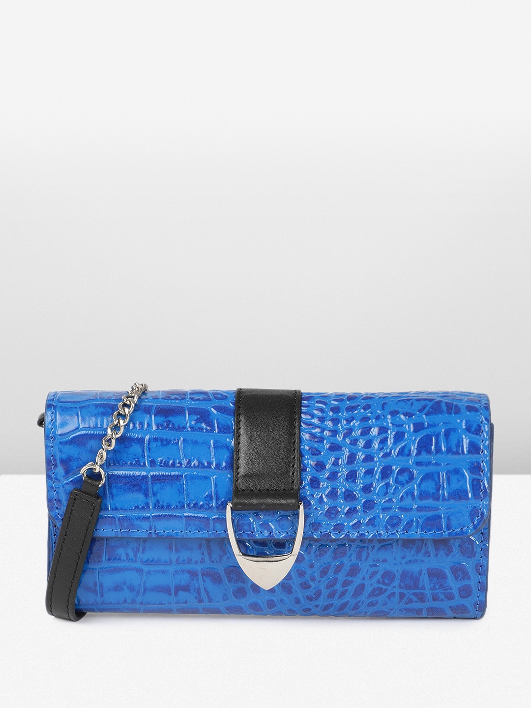 

Hidesign Animal Textured Leather Fanny Structured Sling Bag, Blue