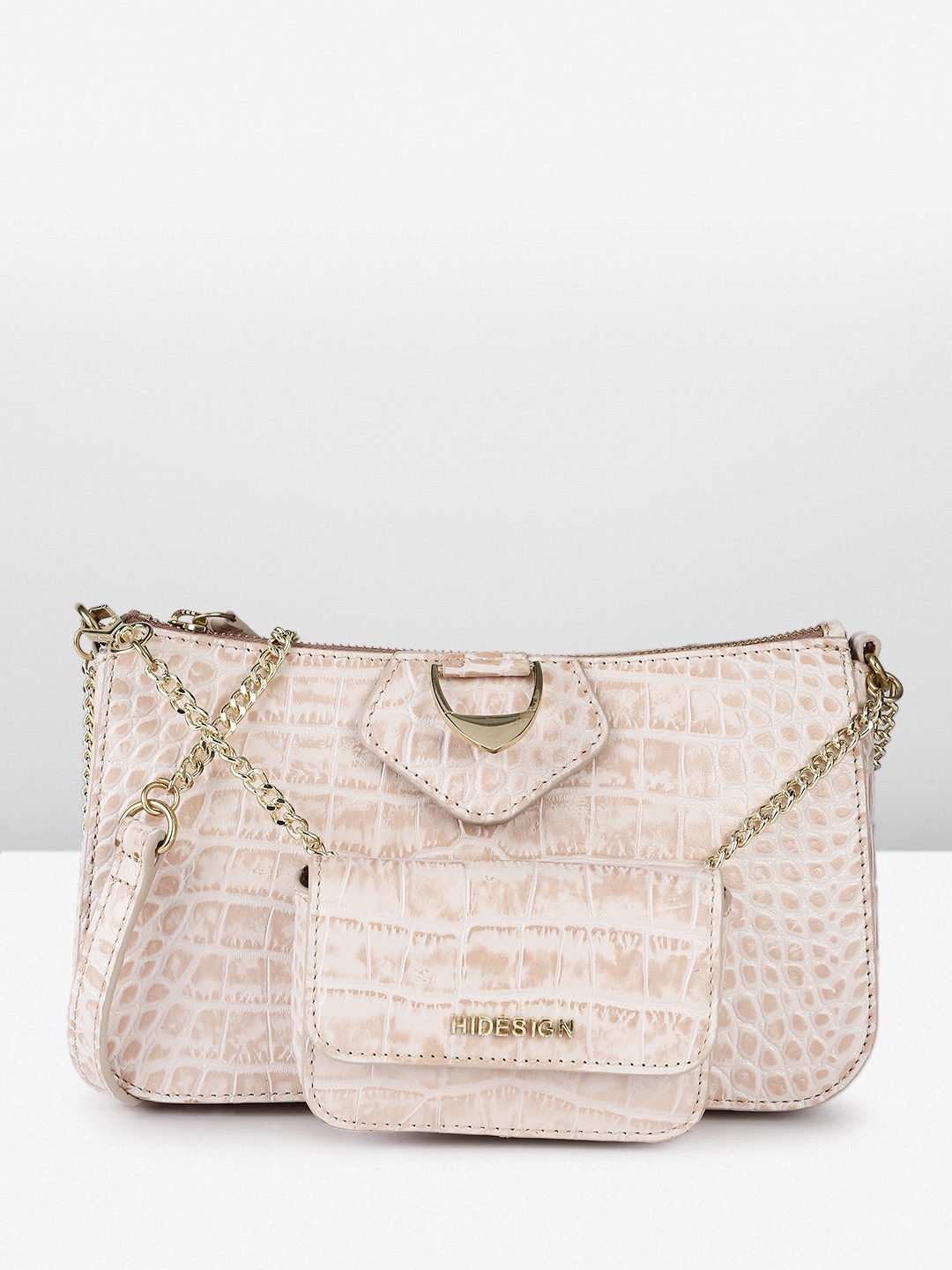 

Hidesign Aria Animal Printed Textured Sling Bag, Beige