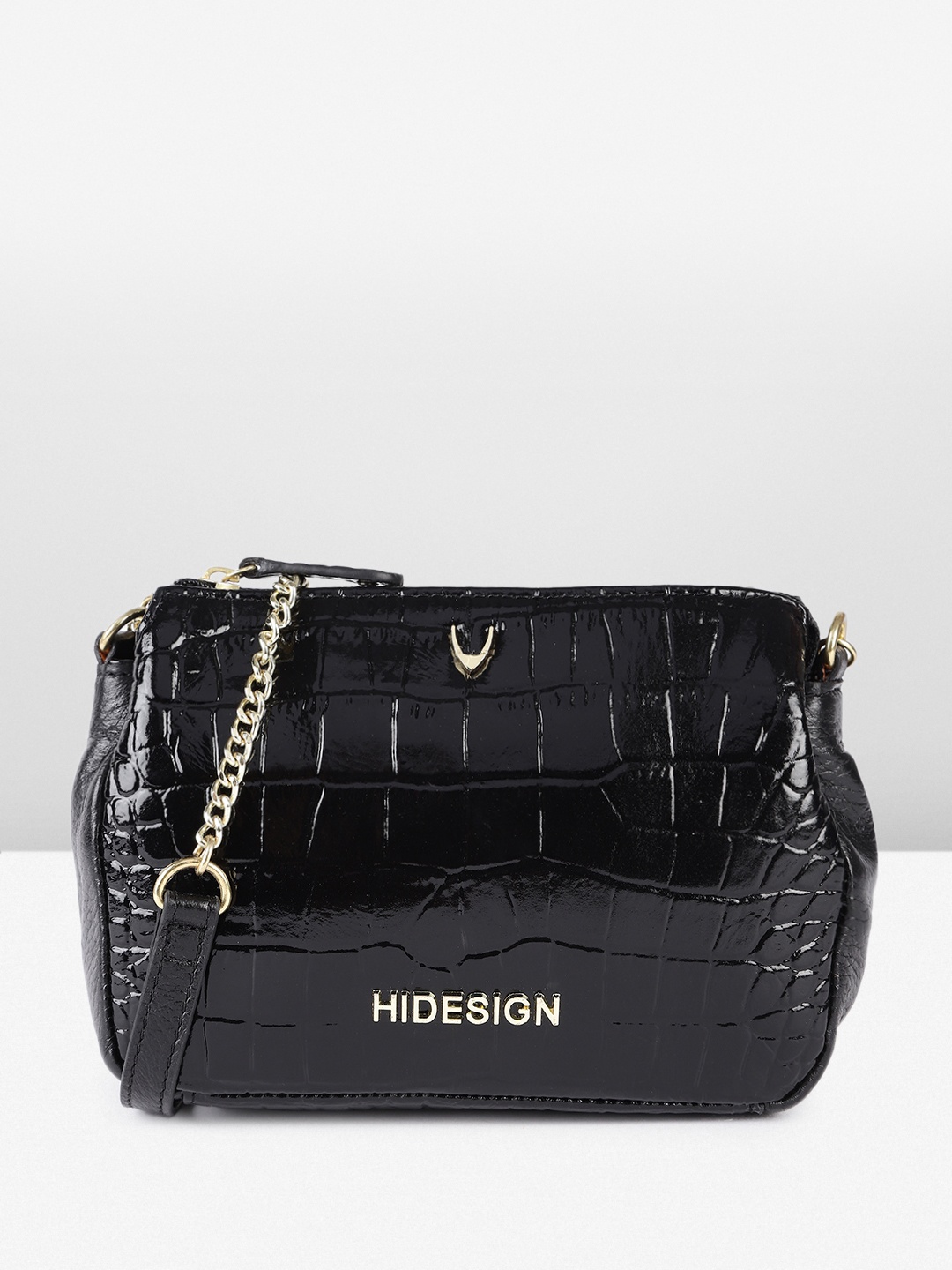 

Hidesign Animal Textured Leather Structured Sling Bag, Black