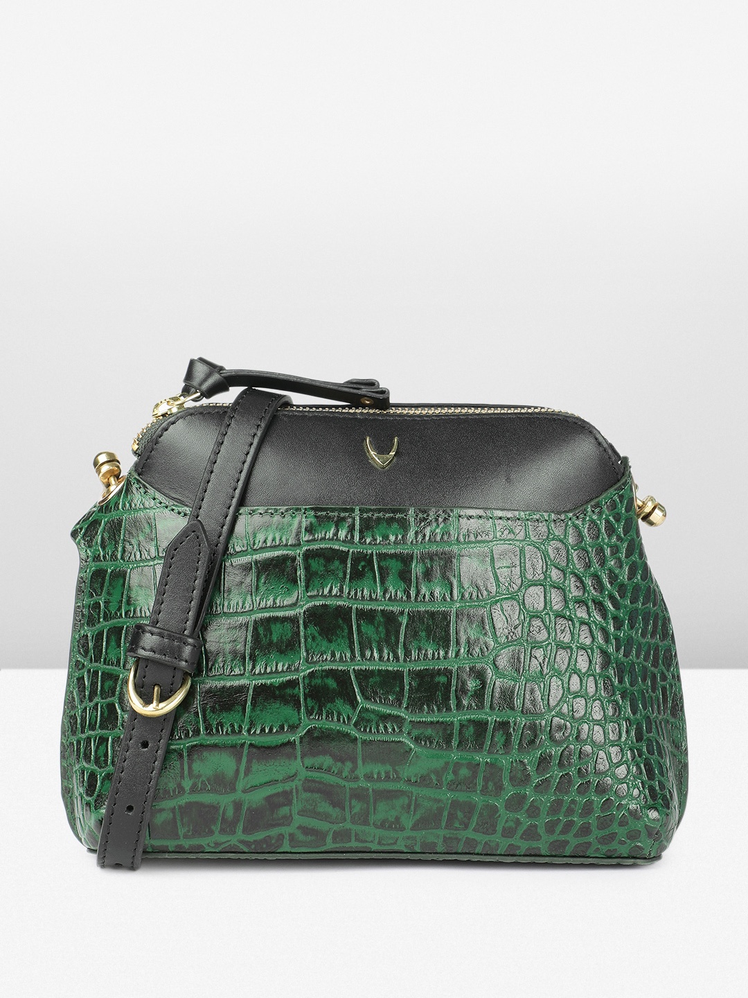 

Hidesign Animal Textured Leather KELLY Structured Sling Bag, Green