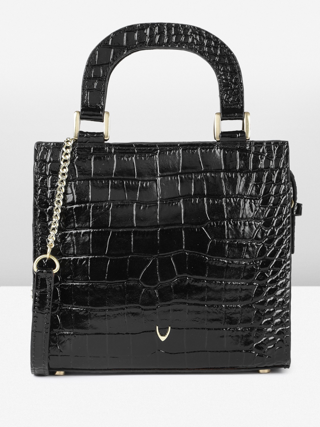

Hidesign Emeline Croc Textured Patent Leather Handheld Bag, Black