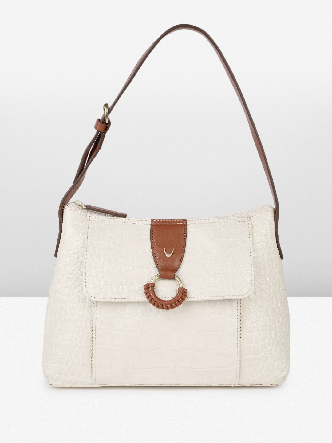 

Hidesign MEDALLIN 02 Croc Textured Leather Shoulder Bag, Beige