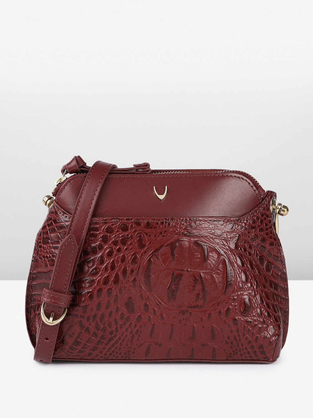 

Hidesign Kelly Textured Animal Print Sling Bag, Maroon