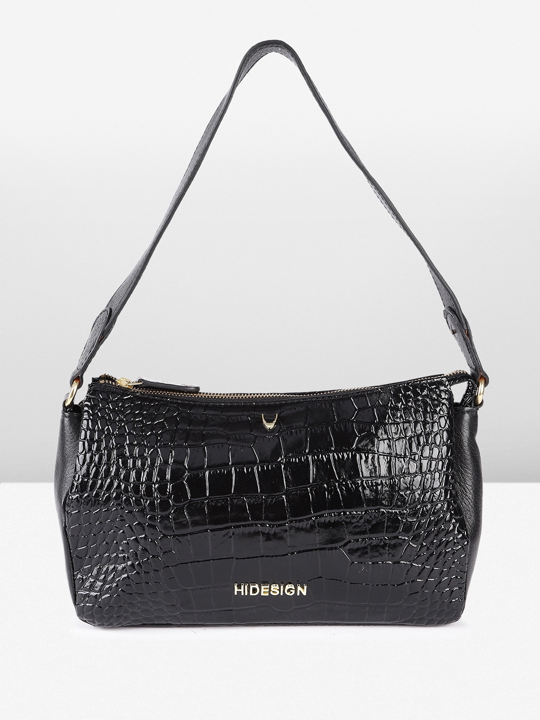 

Hidesign Animal Textured Leather Structured Shoulder Bag, Black
