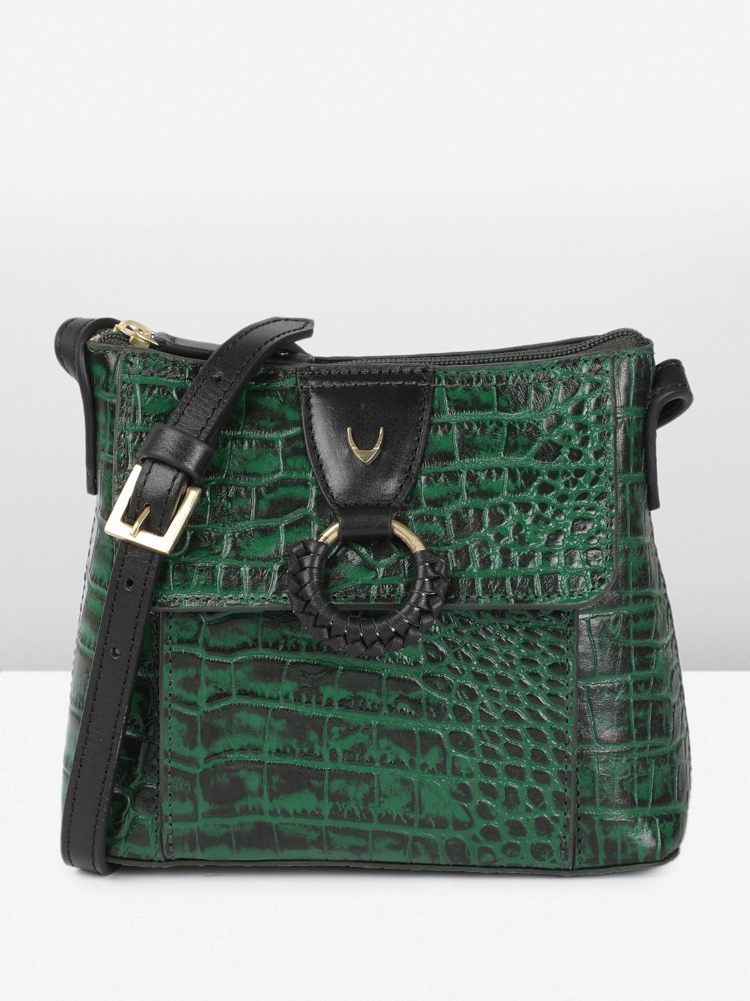 

Hidesign Animal Textured Leather Structured Sling Bag, Green