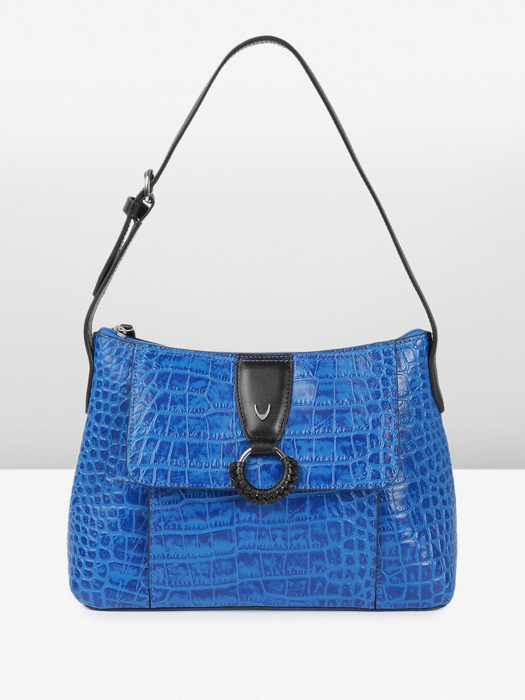 

Hidesign MEDALLIN Croc Textured Leather Shoulder Bag, Blue