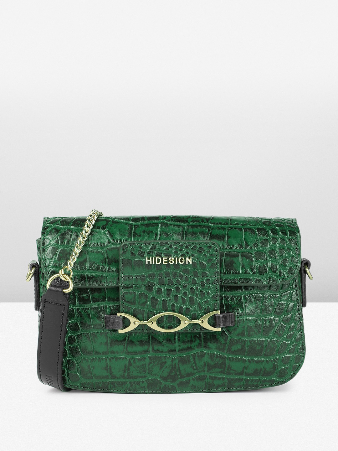 

Hidesign Animal Textured Leather ELENA Structured Sling Bag, Green