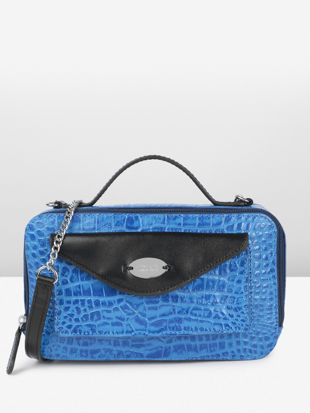 

Hidesign Animal Textured Leather Structured Handheld Bag, Blue