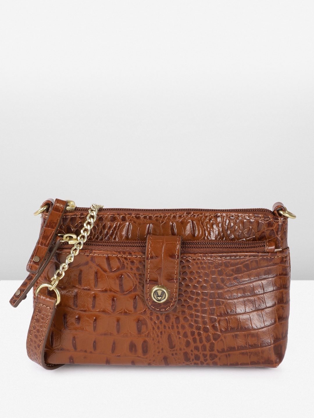 

Hidesign Animal Textured Leather Structured Sling Bag, Tan