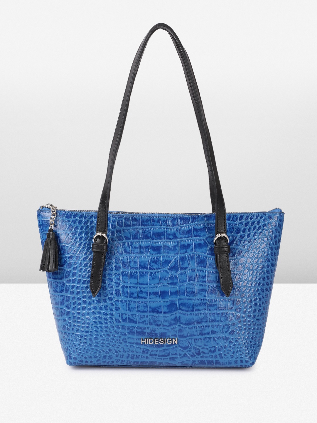 

Hidesign Animal Textured Leather CUSCO Structured Shoulder Bag with Tasselled Detail, Blue