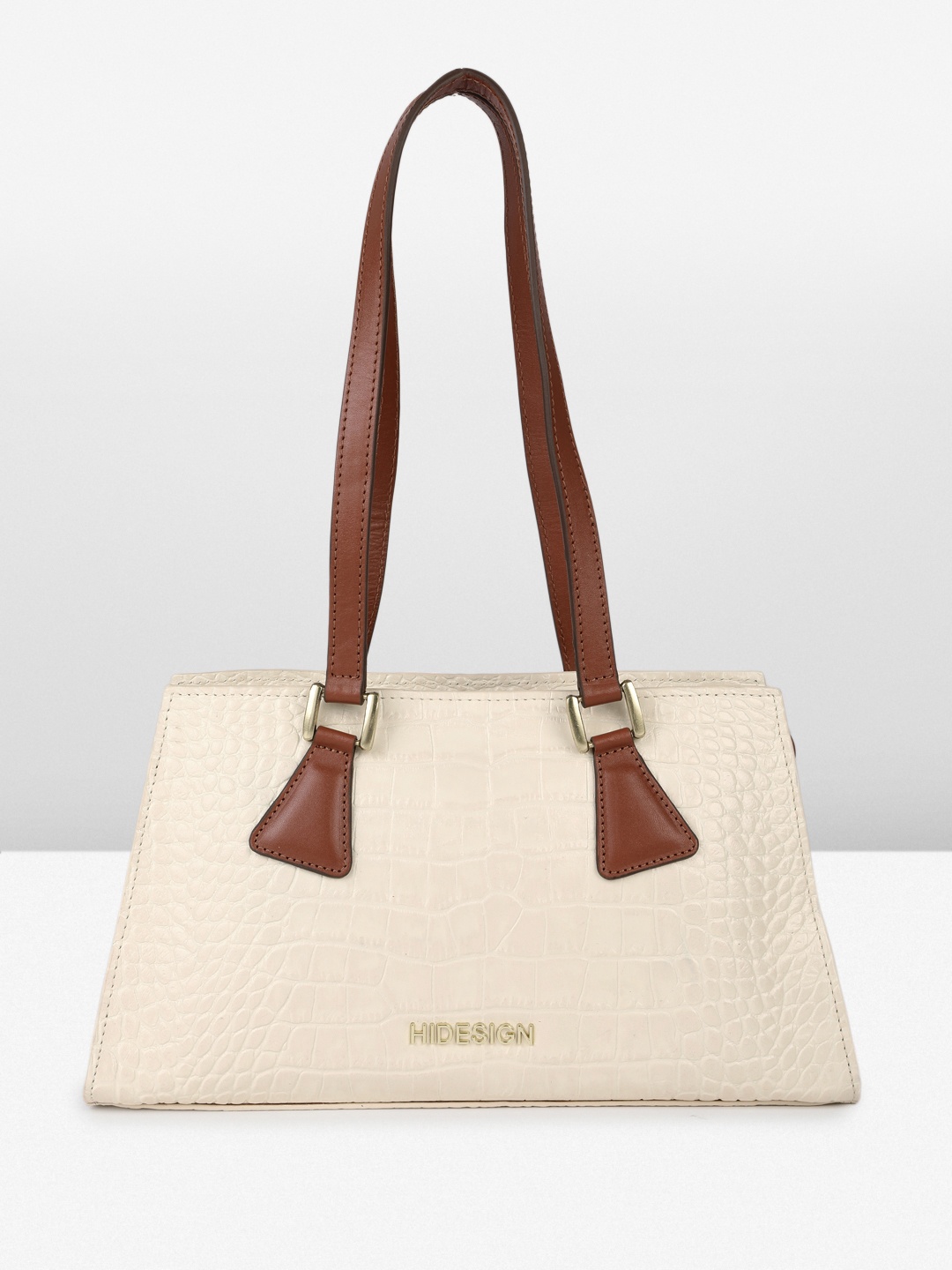 

Hidesign SPRUCE 03 Croc Textured Leather Shoulder Bag, Beige