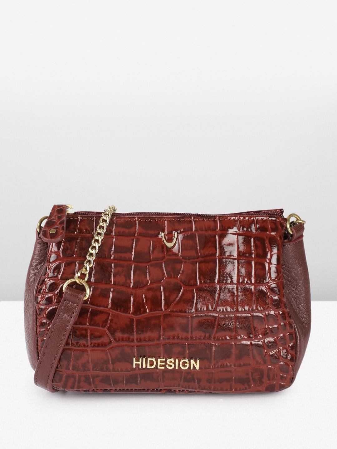 

Hidesign Animal Textured Leather Structured Sling Bag, Burgundy