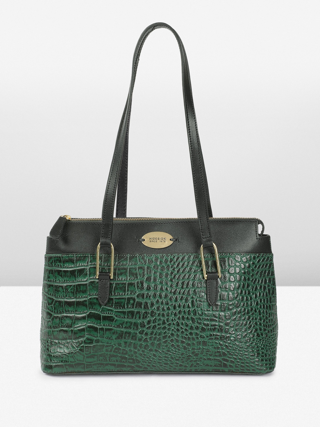 

Hidesign Animal Textured Leather Structured Shoulder Bag, Green