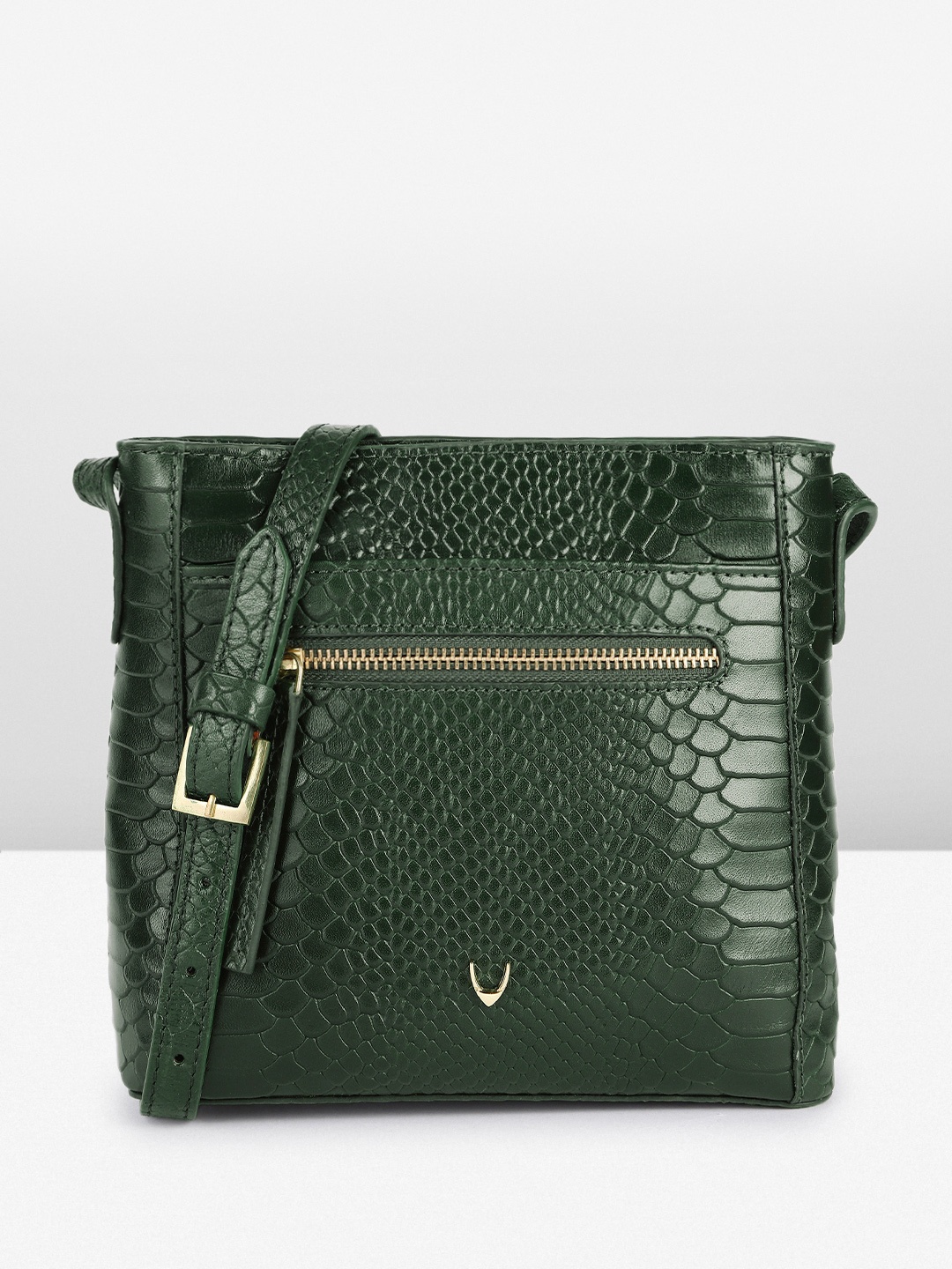 

Hidesign Gaelle-Snake Animal Printed Textured Leather Sling Bag, Green