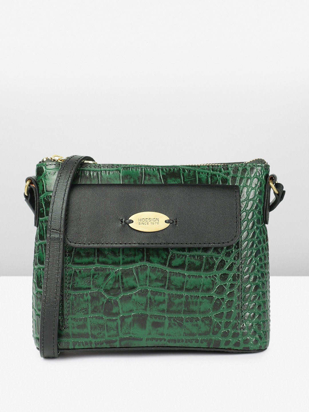 

Hidesign Animal Textured Leather OPIHI Structured Sling Bag, Green