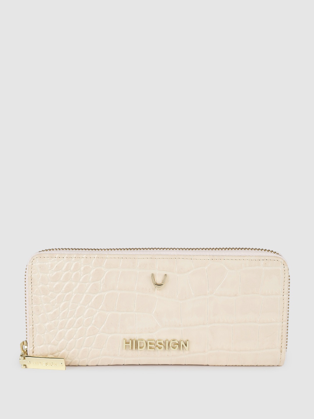 

Hidesign Women Animal Textured Leather Zip Around Wallet, Beige