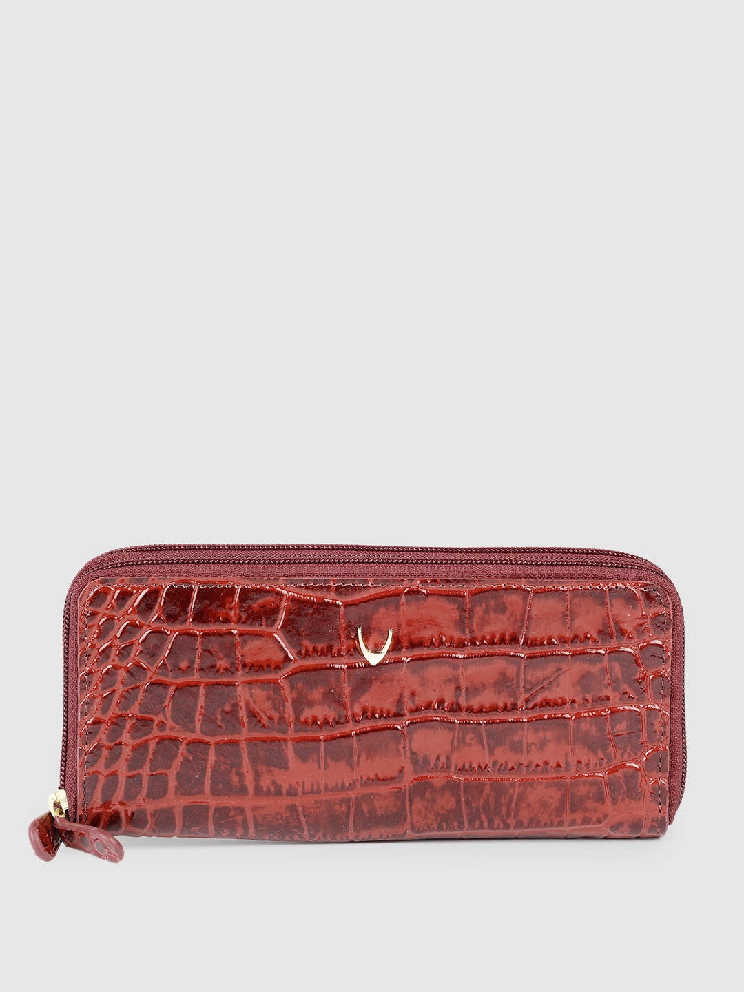 

Hidesign Women ANGARA Croc Textured Leather Zip Around Wallet, Maroon