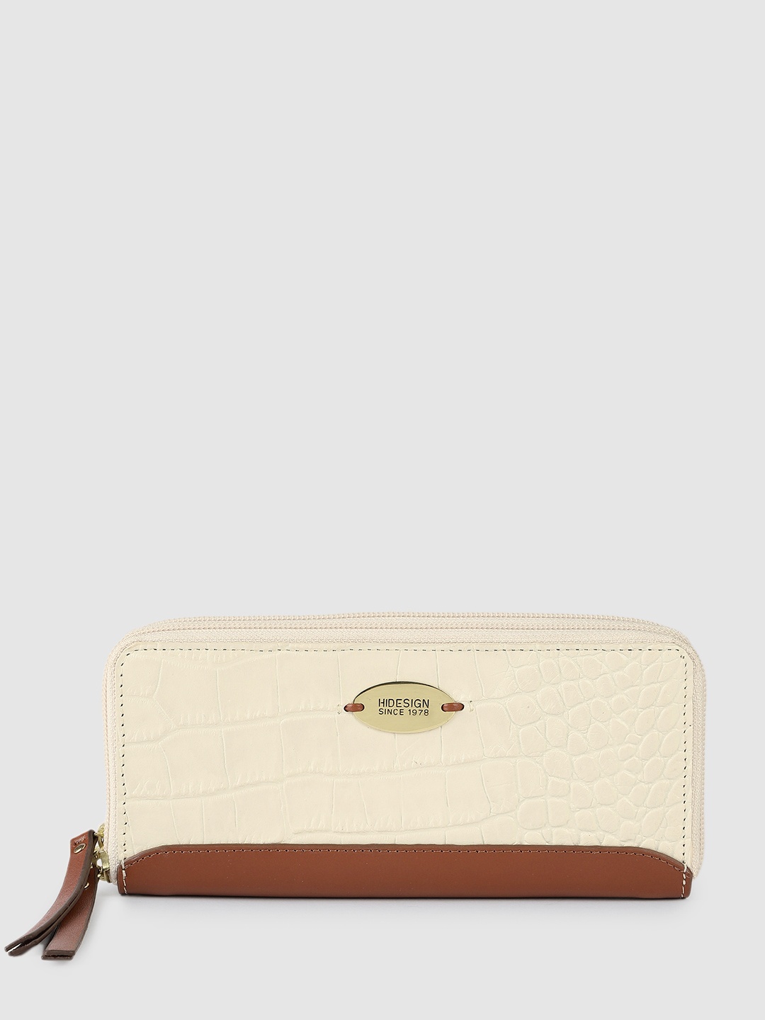 

Hidesign Women Spruce Animal Textured Leather Zip Around Wallet, Beige