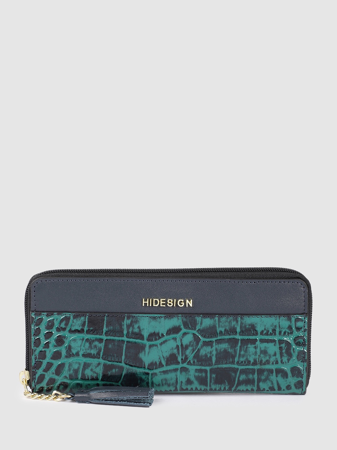 

Hidesign Women Animal Textured Leather Zip Around Wallet with Tassel, Teal
