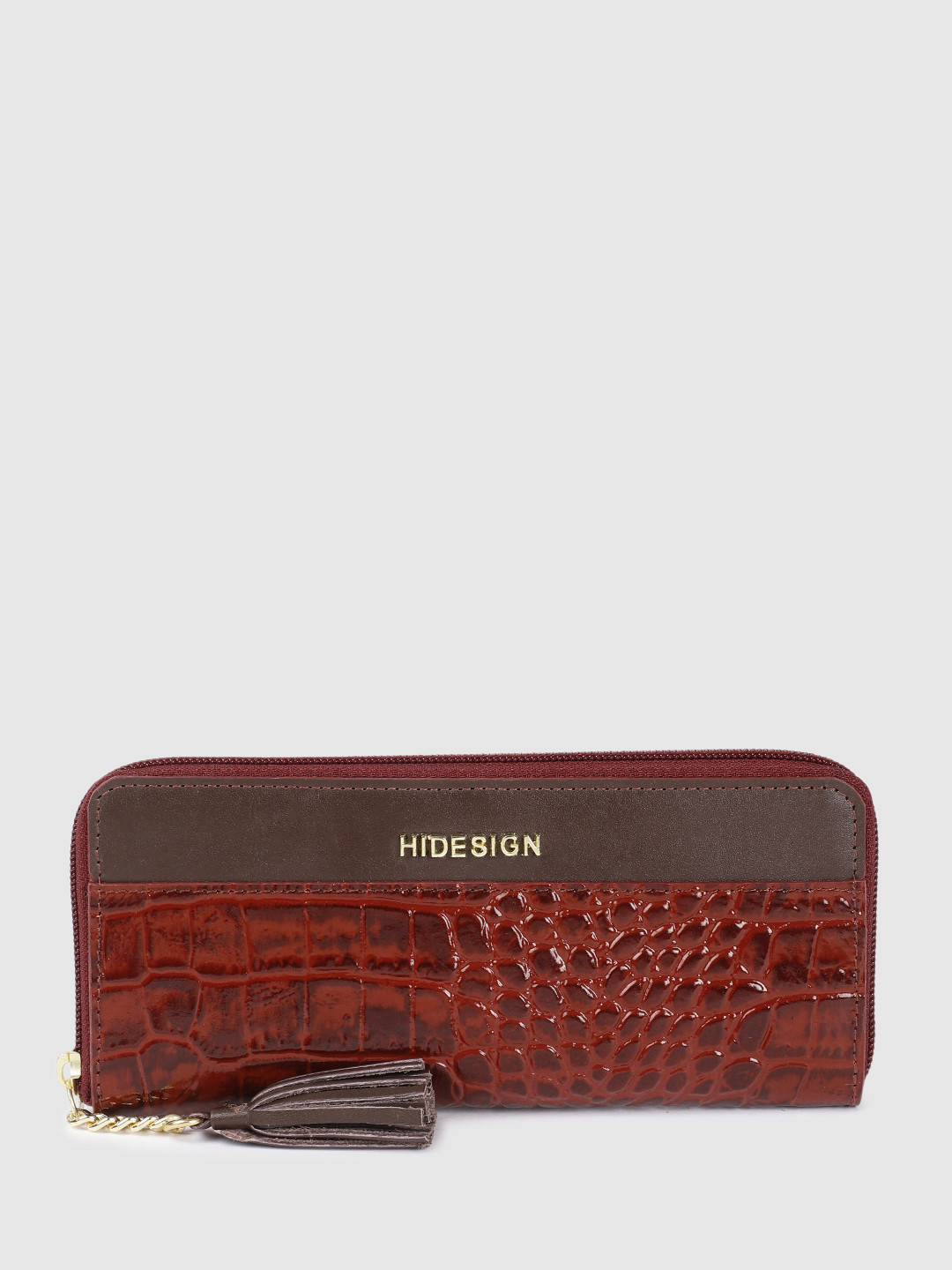 

Hidesign Women Animal Textured Leather Zip Around Wallet with Tassel, Brown