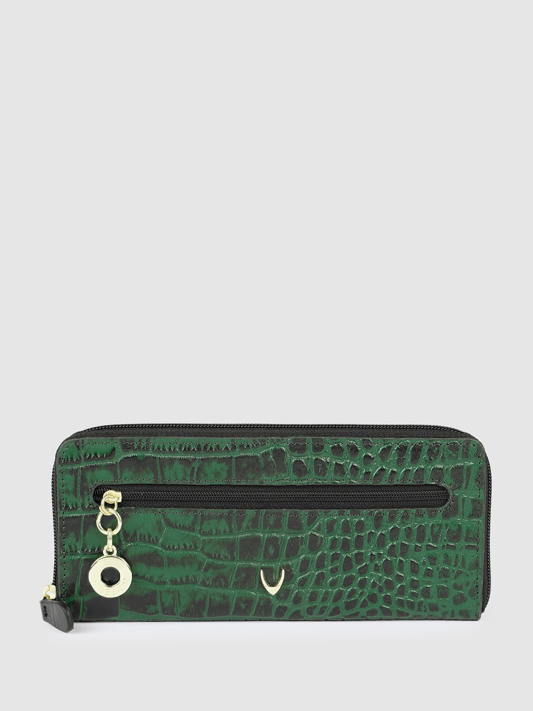 

Hidesign Women MOROCCO Croc Textured Leather Zip Around Wallet, Green