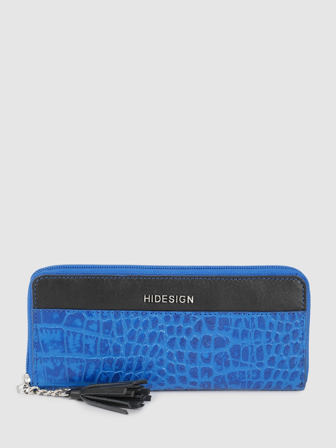 

Hidesign Women Animal Textured Leather Zip Around Wallet with Tassel, Blue