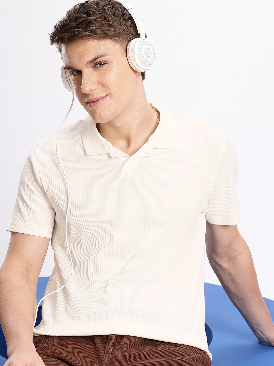 

Aeropostale Ribbed Polo Collar Pure Cotton T-shirt, Off white