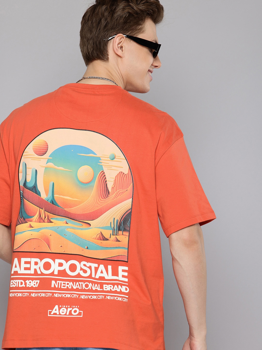

Aeropostale Pure Cotton Graphic Printed Drop-Shoulder Sleeves Relaxed Fit T-shirt, Orange
