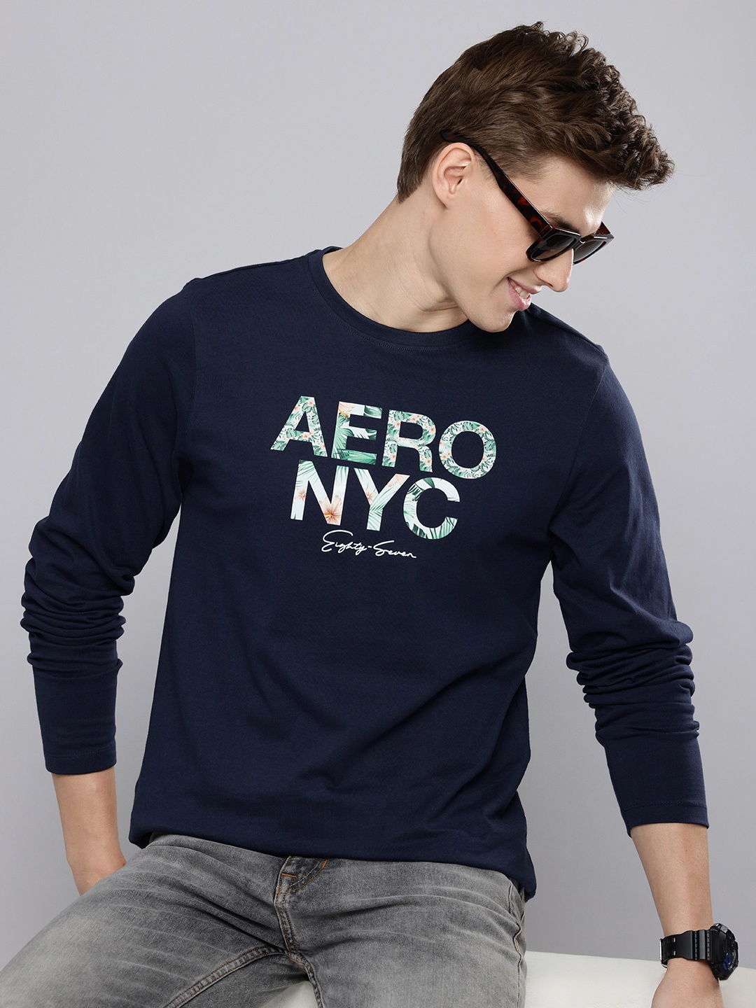 

Aeropostale Typography Printed Pure Cotton T-shirt, Navy blue